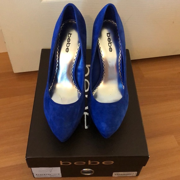 Bebe color block geometric platform pump in blue. - Picture 1 of 6